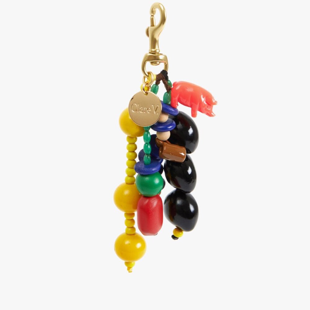 Clare V. Multi Beaded Tassel Wooden Bag Charm Fob